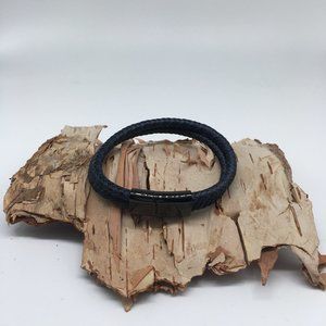 Blue & Black Leather Braided Double Bracelet